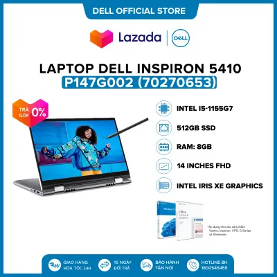 Laptop Dell Inspiron 5410 14 inches Touch FHD (Intel / i5-1155G7 / 8GB / 512GB SSD / McAfeeMDS / Office Home & Student 2021 / Windows 11 / Pen / Finger Print) l Silver l P147G002 (70270653)