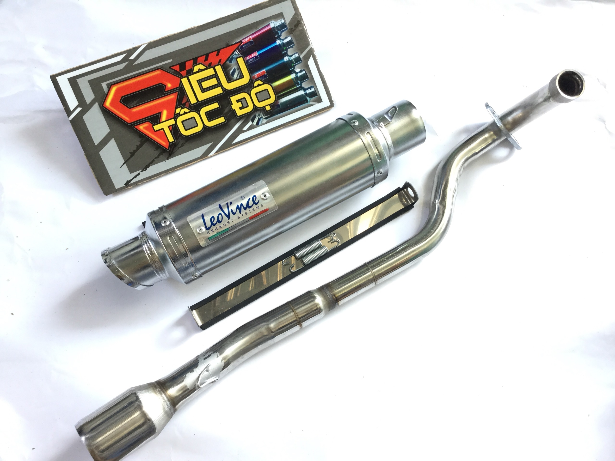 Pô leovince trắng full pass treo lò xo bao gồm cả cổ pô độ cho xe wave blade, wave s, wave rs, wave rsx, wave alpha 2017 -2019,...