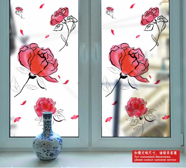 [HCM]Decal Dán Kính Cao Cấp - Hoa Hồng Đỏ Lem ( 60x116cm )-DK1002