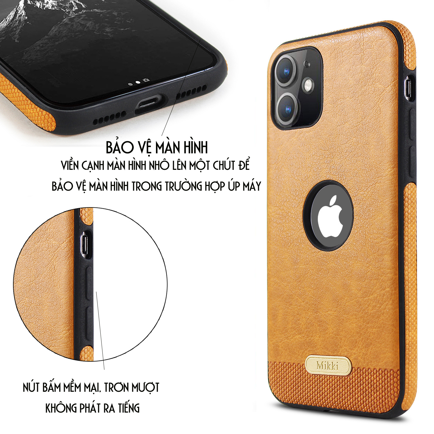 Ốp lưng da cho iPhone 11, 11Pro, 11Pro Max có hở logo mặt lưng