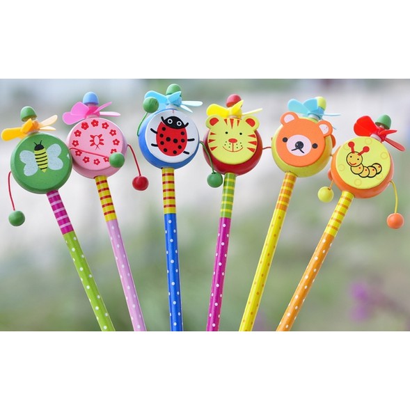 [HCM]Combo 3 Viết Chì Gỗ Hình Trống Lắc -Chong chóng - Nhiều Màu