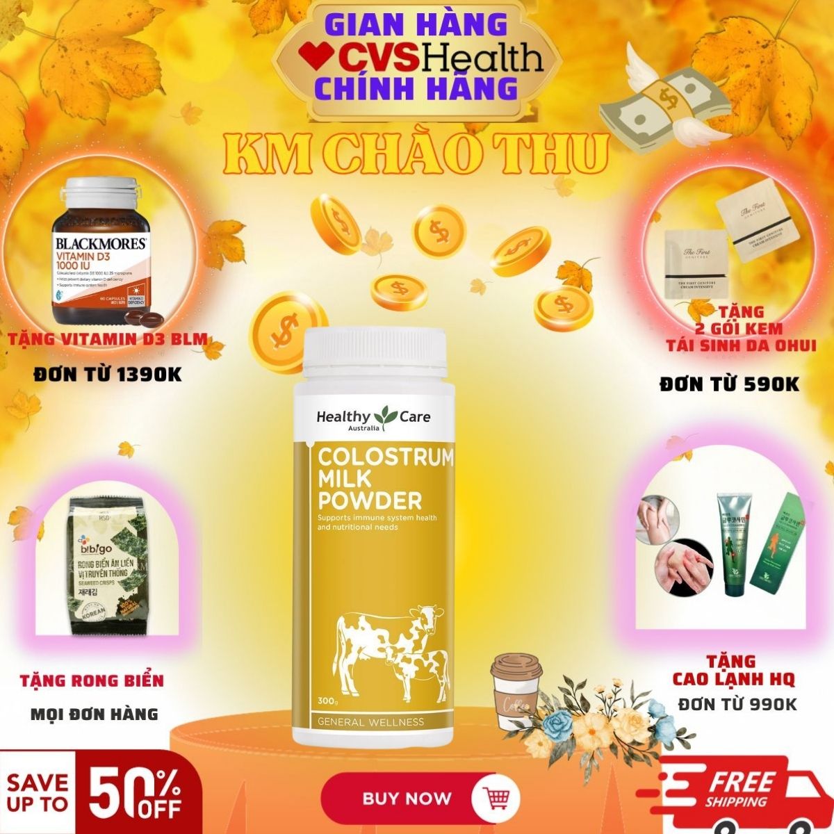 Sữa bò non Healthy Care Colostrum Milk Powder Úc 300g