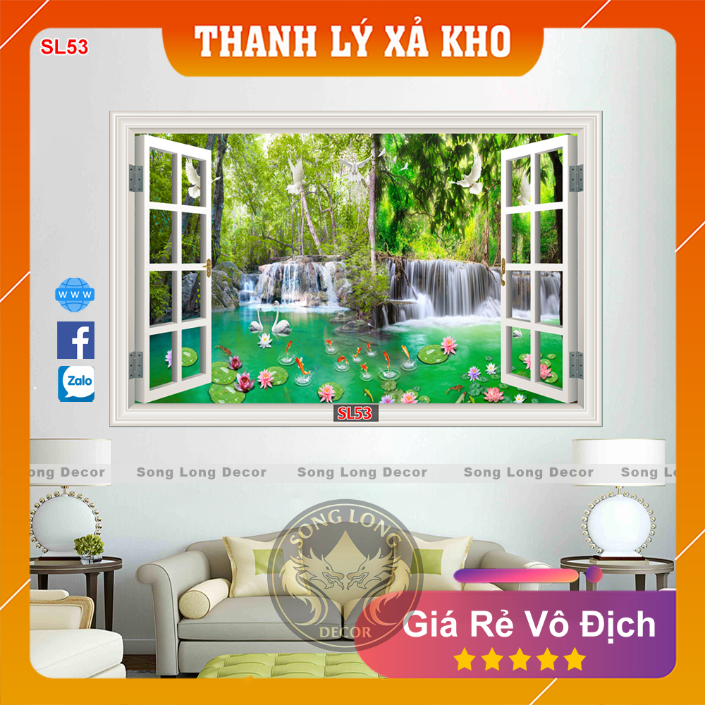 Tranh Dán Tường Cửa sổ sơn thủy - SL53-Tranh 3d Phòng Khách- Song Long Decor