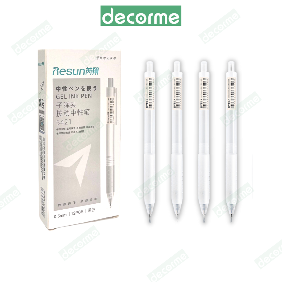 Bút Gel Bấm Mực Đen Basic Resun DecorMe Bút gel mực đen