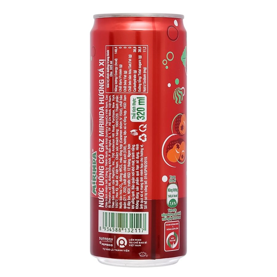Nước ngọt có ga MIRINDA xá xị lon 320ml