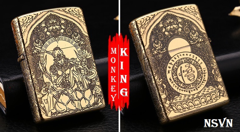 Rẻ số 1 Lazada Bật lửa Zippo vỏ đồng nguyên khối khắc 5 mặt Monkey King -