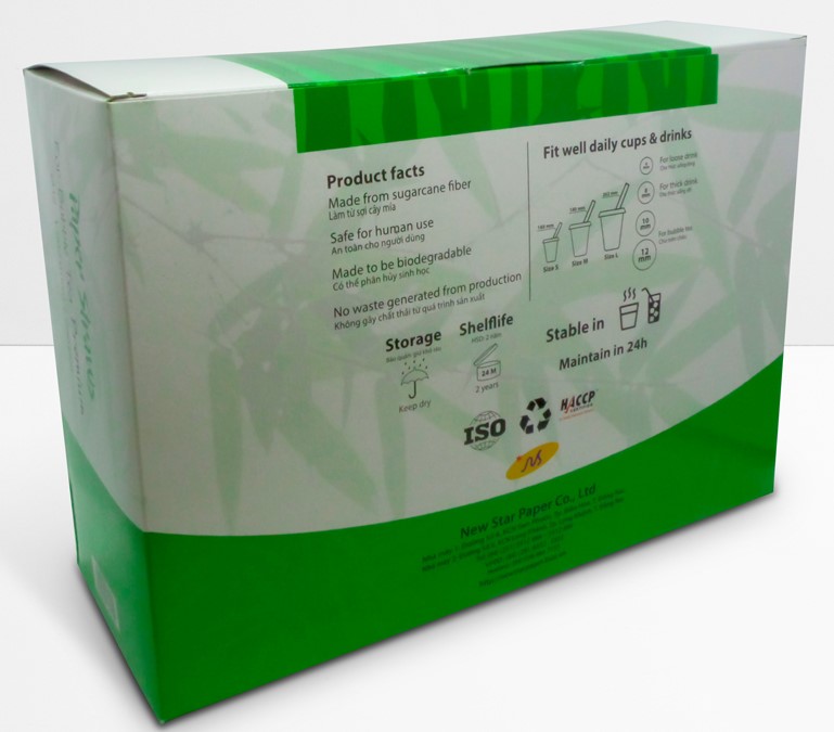 Phi 12 - Hộp 250 ống hút giấy làm từ sợi mía