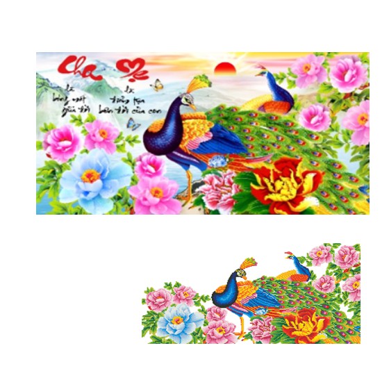 Tranh thêu chữ thập Cha Mẹ Công Mẫu Đơn 3D LV3428 kích thước 80*45