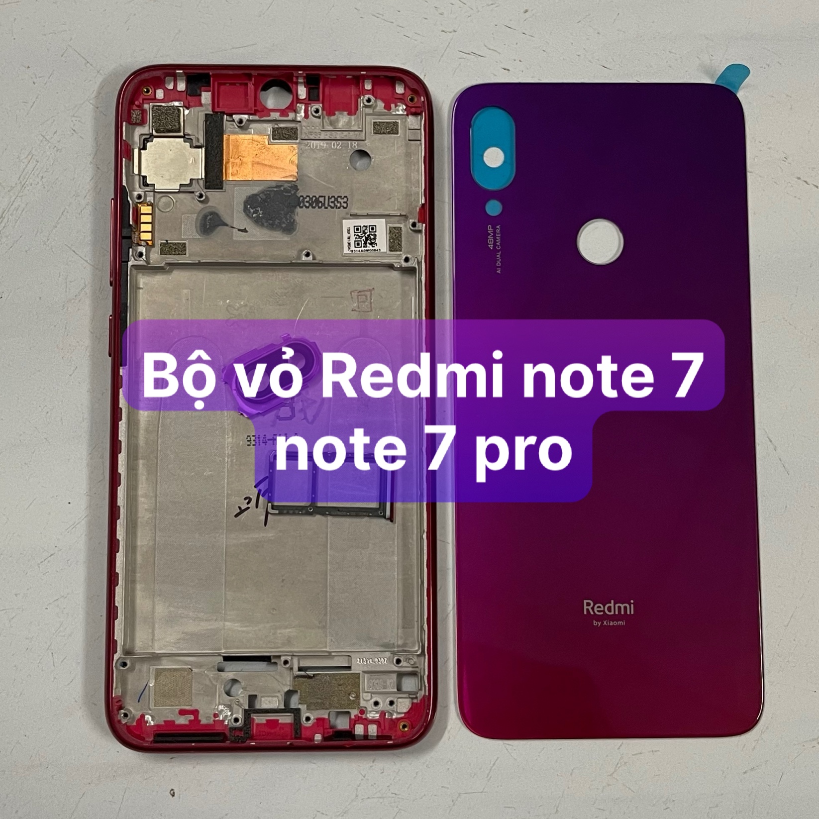 bộ vỏ xương Redmi note 7 / note 7 pro (zin) kèm khay sim và kính camera