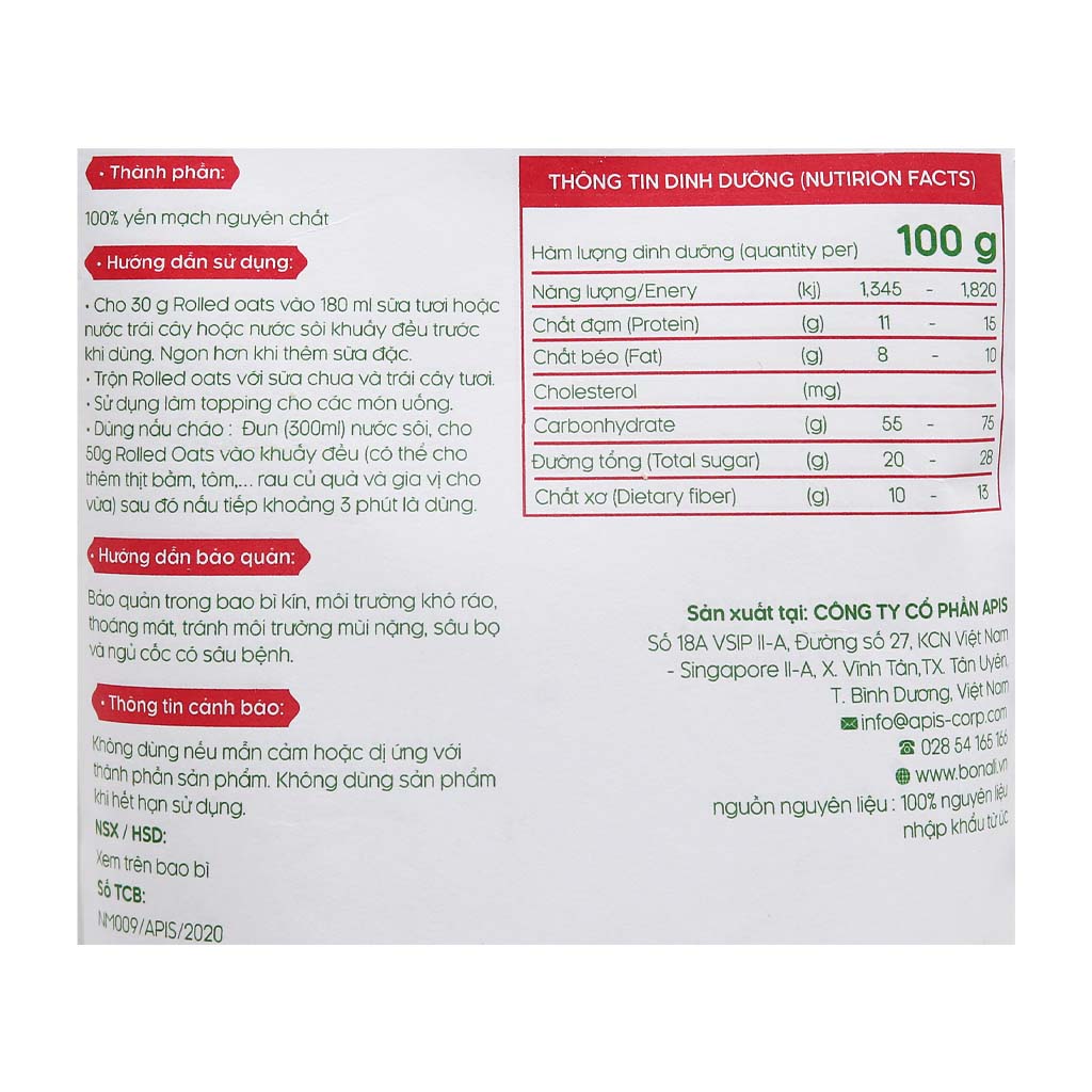 YẾN MẠCH NGUYÊN CHẤT ROLLED OATS 450G