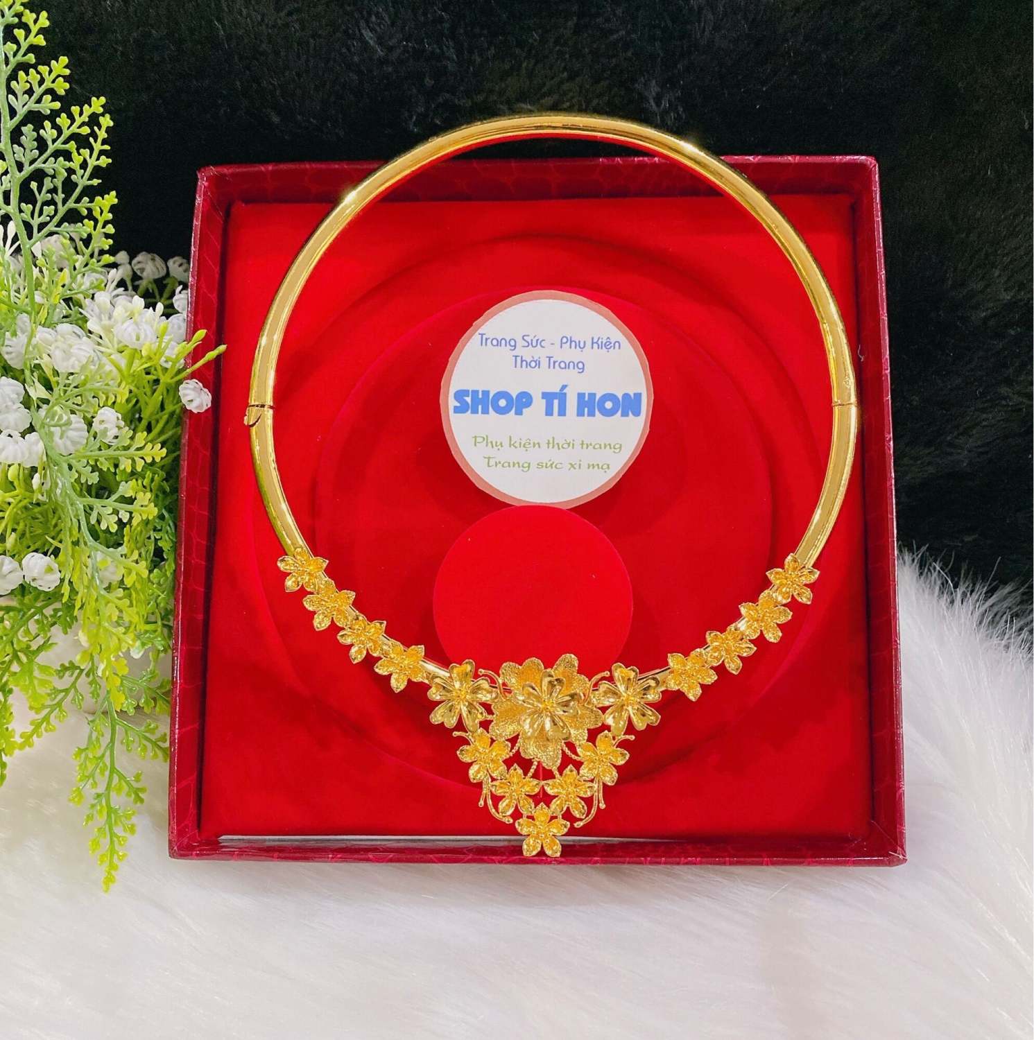Kiềng hoa cưới mạ vàng 24k cao cấp mẫu mới về
