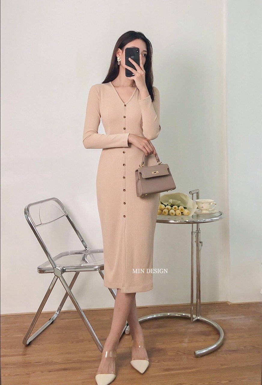 Váy len cổ tim MIN DESIGN