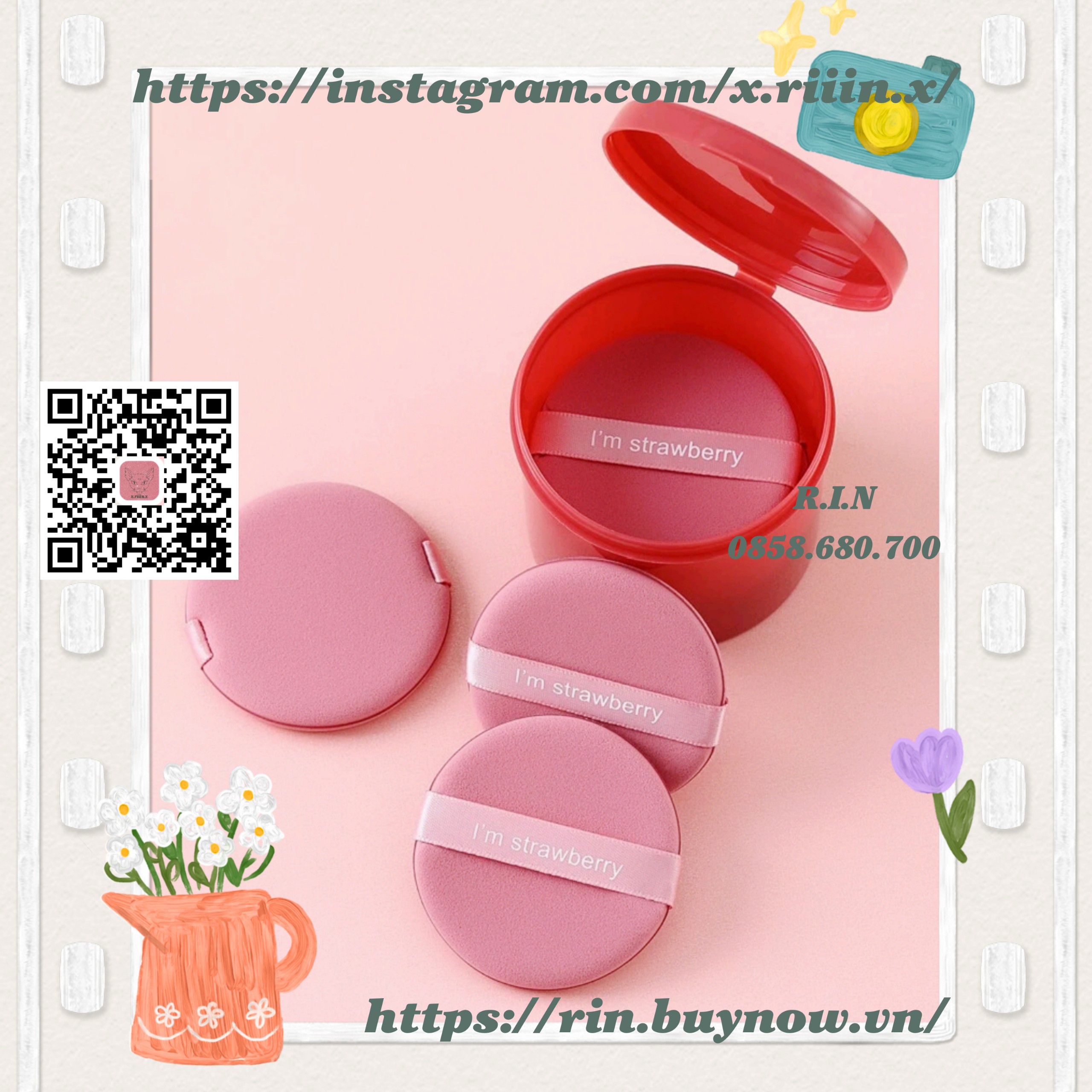 RIIIN Combo makeup sponge with storage box - 7 PCs