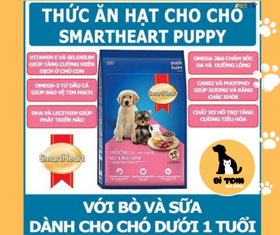 Thức ăn cho chó con SMART HEART – Beef & Milk Flavor