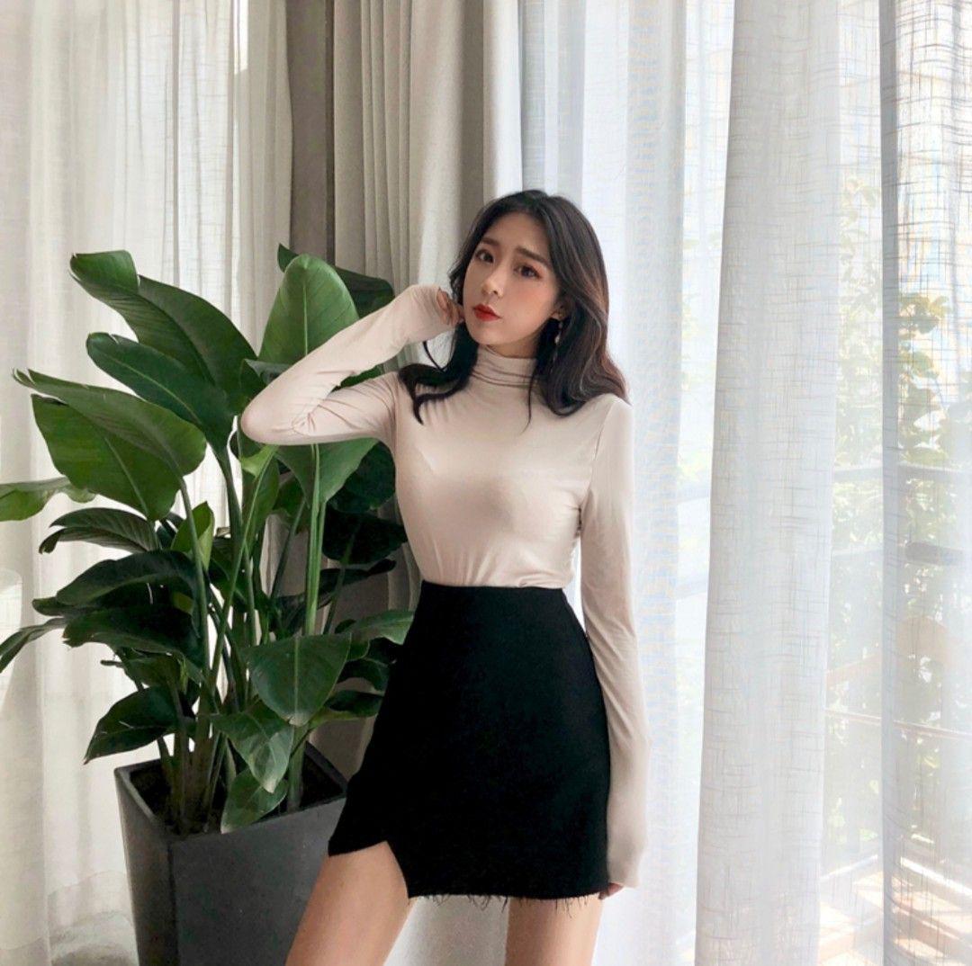 Áo thun lụa cổ lọ, chất lụa đẹp mê 11428-3 ( MÀU TRẮNG )