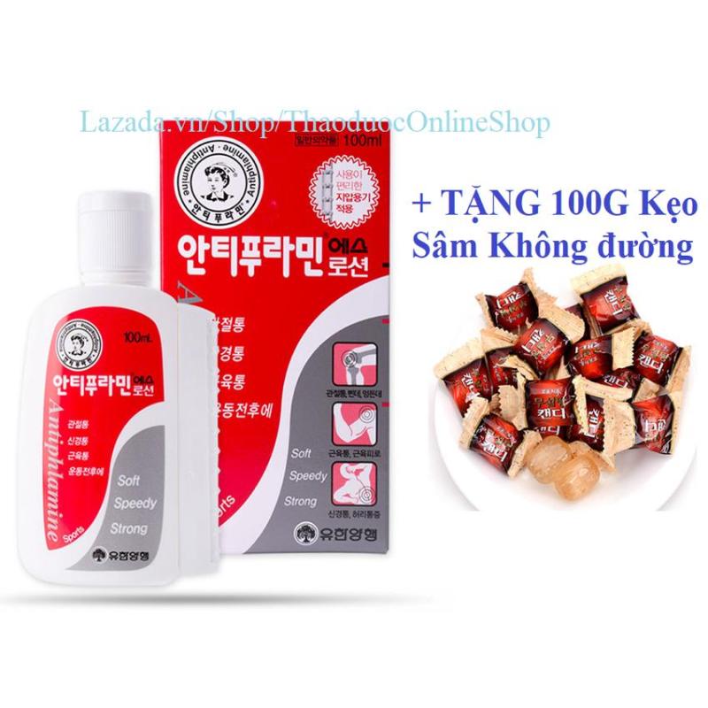 Bộ Hộp Dầu nóng xoa bóp Đỏ Yuhan Antiphlamine Lotion Hàn Quốc 100ml/hộp + TẶNG túi Kẹo Sâm không đường 100g