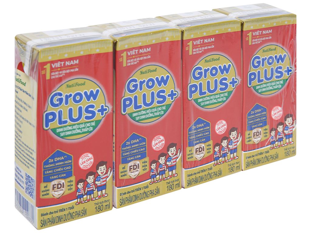 Thùng 48 hộp SBPS NutiFood Grow Plus+ SDD 180ml Đỏ