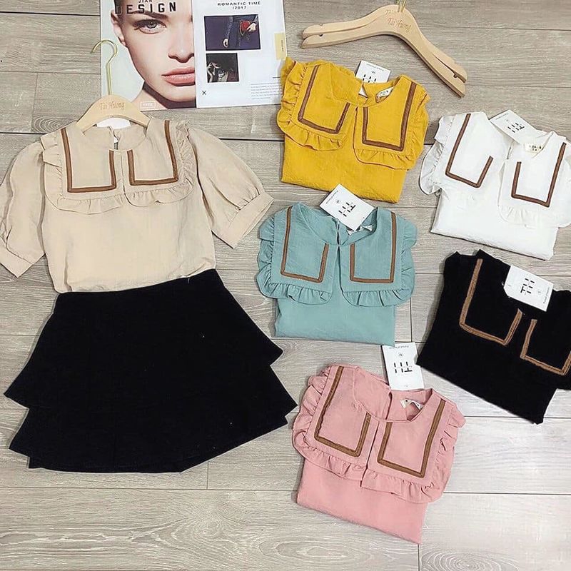 Áo sơ mi bèo viền nhỏ cộc tay