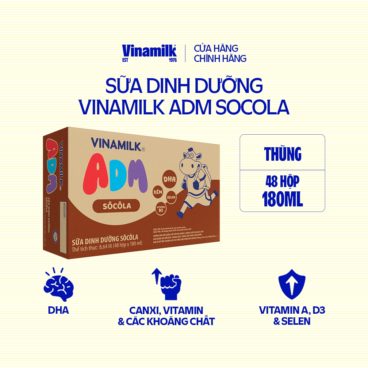 Thùng 48 Hộp Dinh Dưỡng Vinamilk ADM Socola 180ml