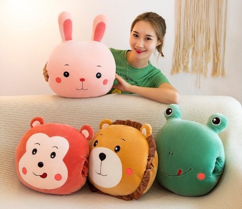 Chăn gối văn phòng đầu thú thỏ, khỉ, ếch, sư tử