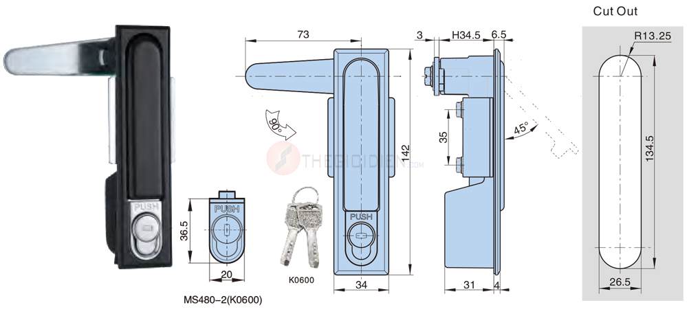 Khóa MS480-2A-1- Khóa MS480 - Khóa tủ điện - Khóa bật đen