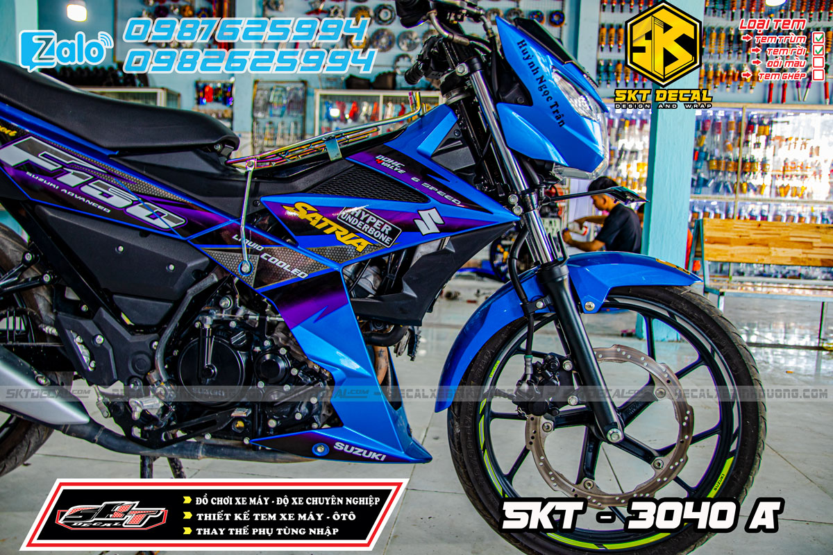 tem rời xe satria xanh tím