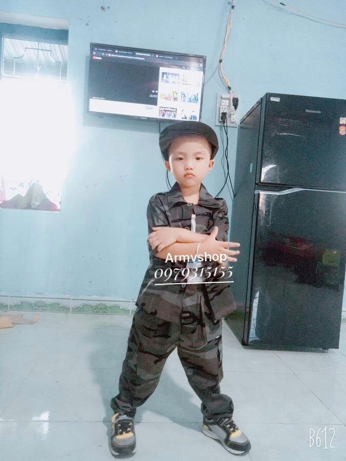 Bộ quần áo lính rằn ri ghi tím trẻ em