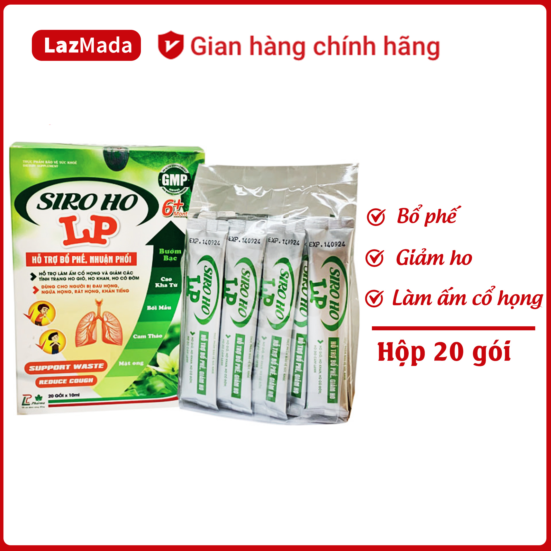 SIRO HO LP - Giảm ho, giảm đờm, giảm ngứa họng, ho khản tiếng kéo dài hiệu quả - Thành phần thảo dược tự nhiên an toàn cho trẻ nhỏ - Hộp 20 gói