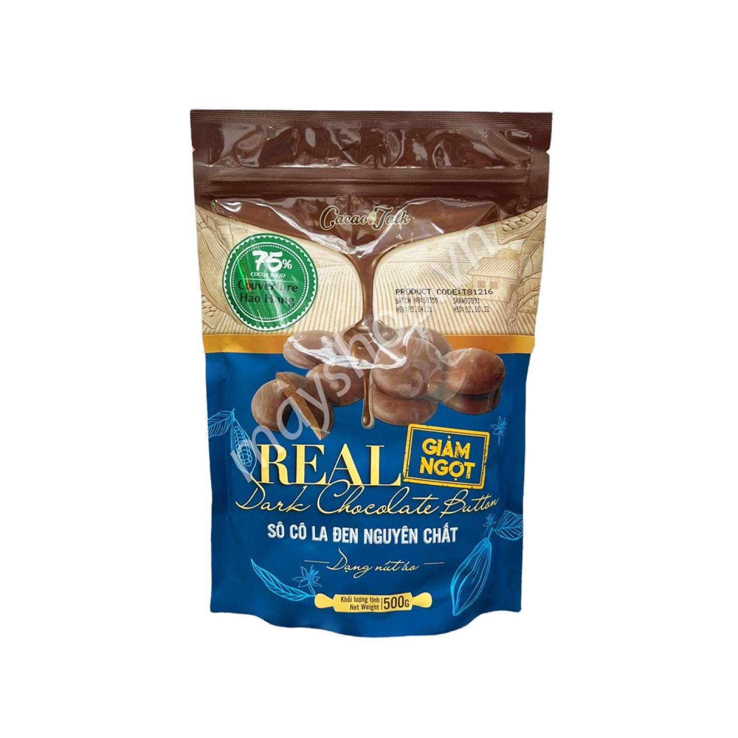 Socola Đen nguyên chất hạt nút 75% Cacao Talk/ Giảm ngọt
