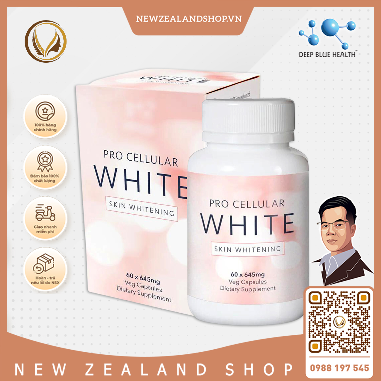 Viên uống trắng da toàn thân Deep Blue Health Pro Cellular White Skin Whitening 60 viên