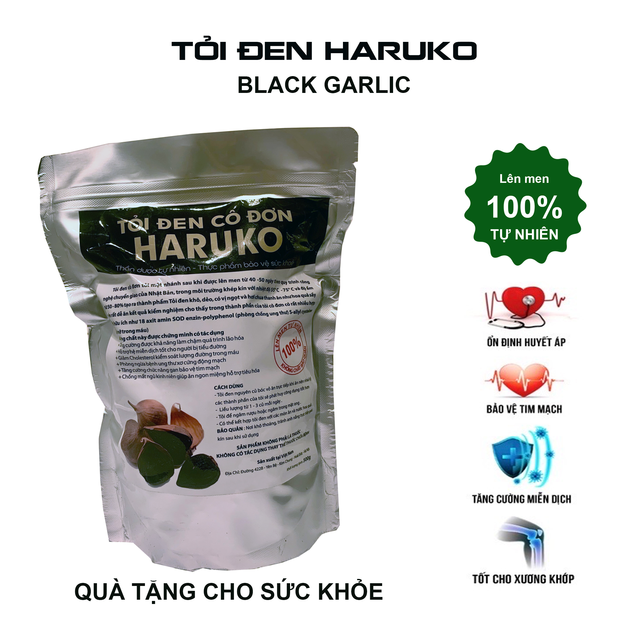 Tỏi đen một nhánh HARUKO, được 100% lên men tự nhiên 60 ngày từ tỏi cô đơn. Rất tốt cho sức khỏe.
