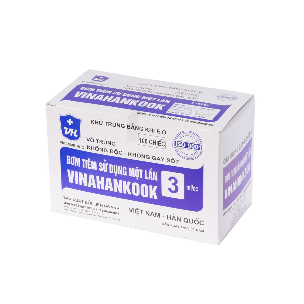 Bơm tiêm Vinahankook 3ml/cc (25G), 10ml/cc (23G), 20ml/cc (23G),
