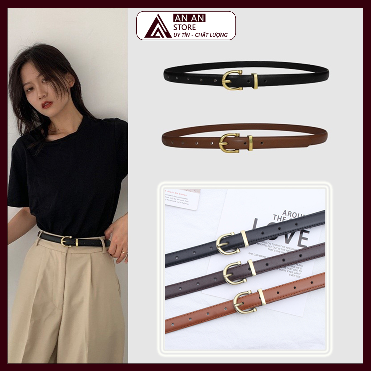 Thắt Lưng Dây Nịt Nữ Da PU Phong Cách Retro Đơn Giản