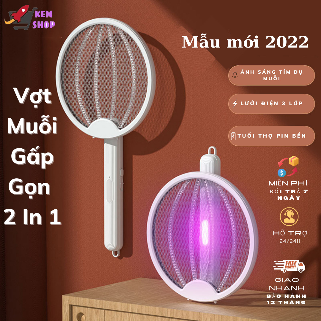 Vợt Muỗi Thông Minh Gấp Gọn 2 In 1 Kiêm Đèn Bắt Muỗi Tự Động Ban Đêm