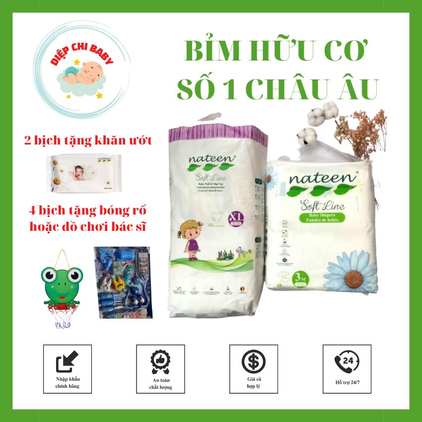 Tã Bỉm dán quần hữu cơ cao cấp nhập khẩu Bỉ Nateen SP01 mềm mỏng thấm hút