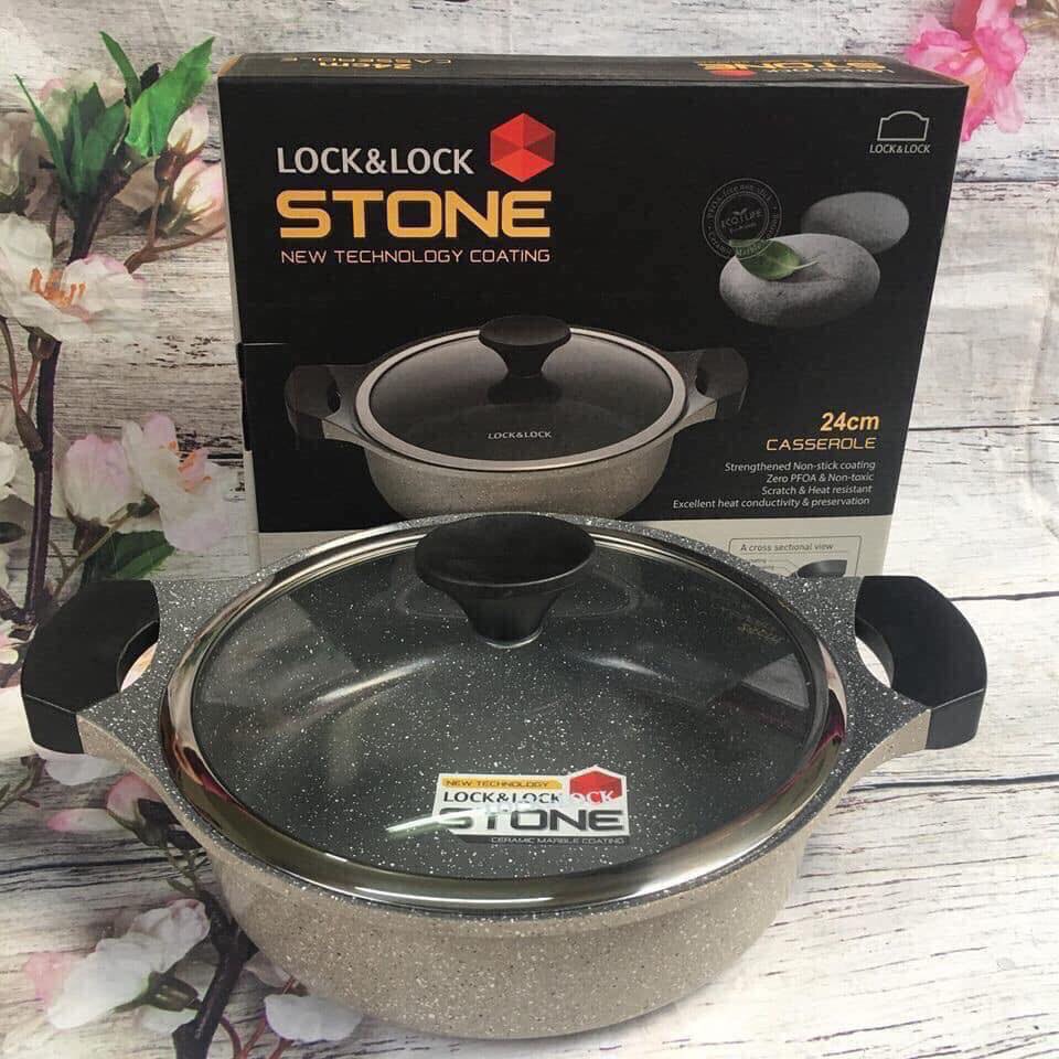 NỒI LOCK ĐÁ 7 LỚP STONE PHI 24cm LOCK & LOCK LCA6242D THÀNH THẤP⛳️⛳️⛳️