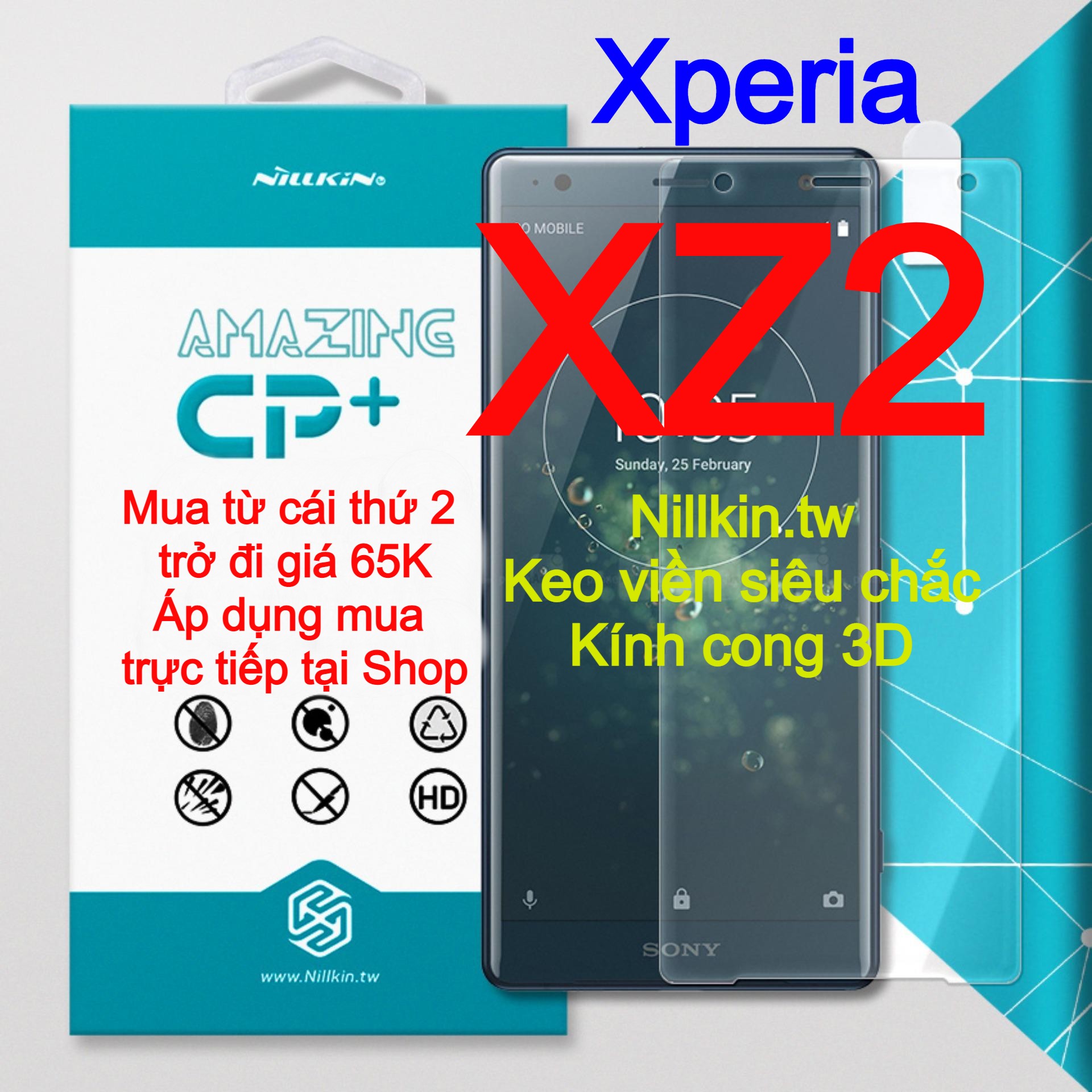 Kính cường lực Sony Xperia XZ2 hiệu Nillkin.tw keo viền siêu chắc, kính cong 3D theo màn hình