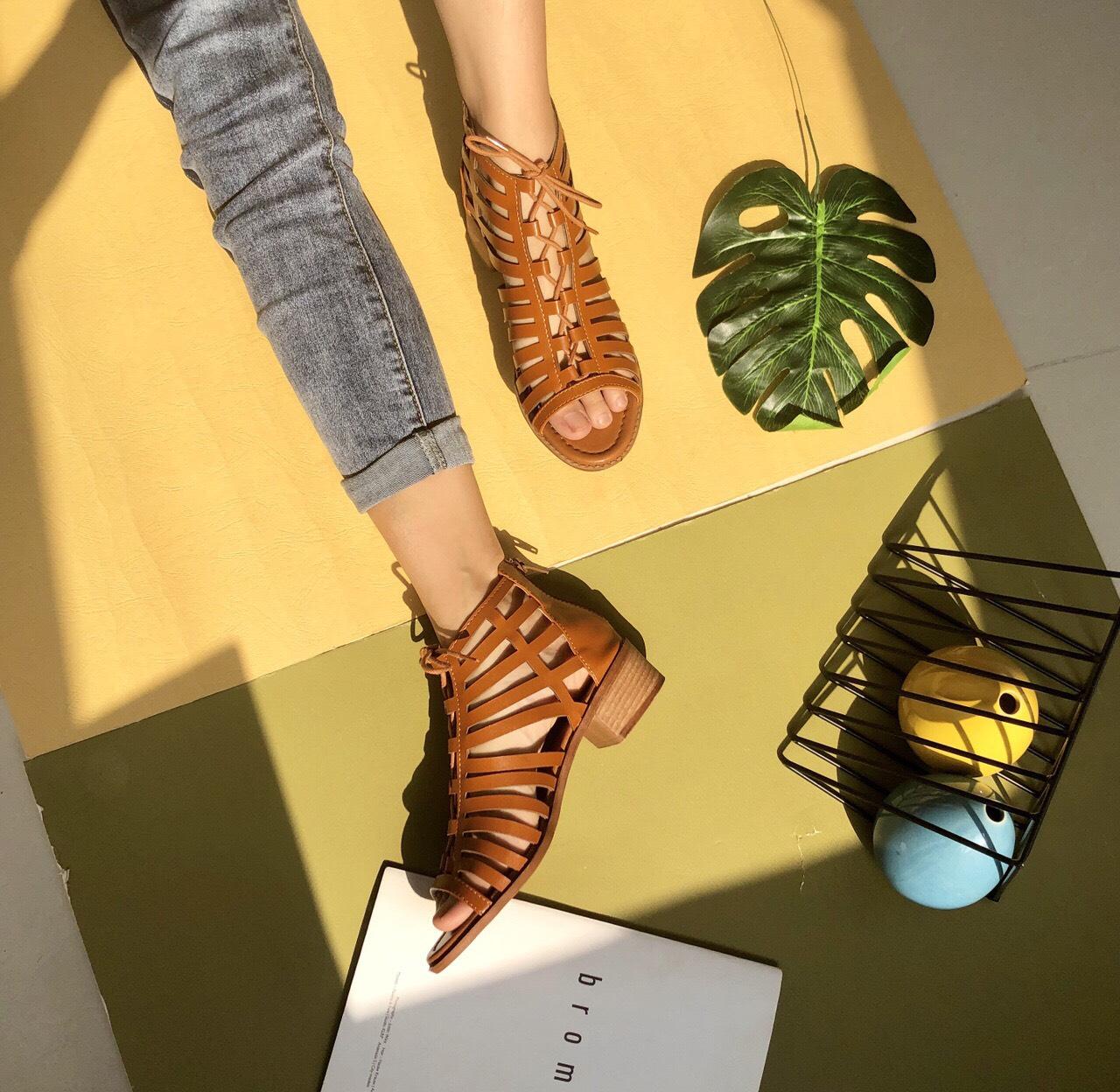 [HCM]Giày sandal chiến binh da cắt lazer đế thấp S370
