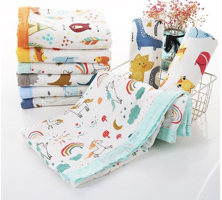 Khăn tắm cho bé 6 lớp siêu mềm, siêu mịn làm chăn đắp cho trẻ sơ sinh /Khăn tắm xô / chăn đắp mùa hè 6 lớp bo viền cho bé