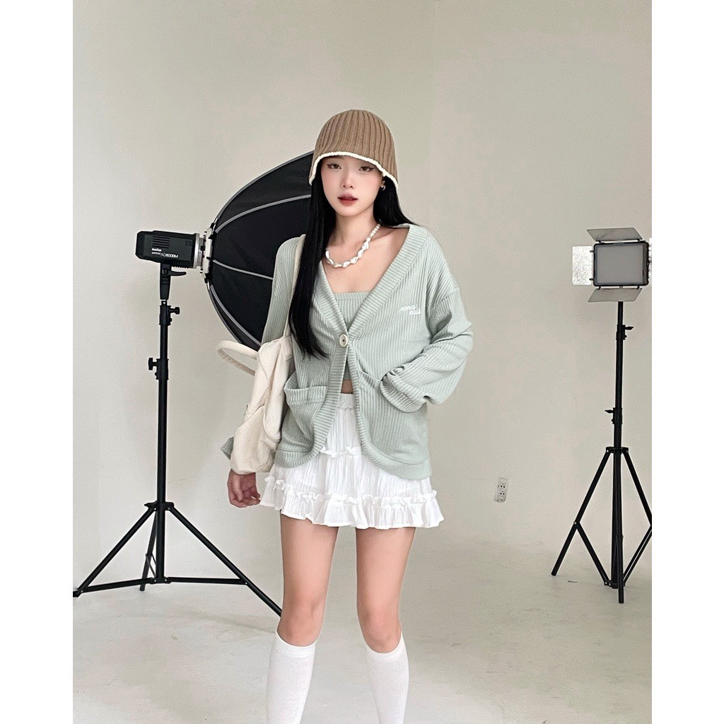 [VOUCHER 12%/149K] Set áo cardigan 2 món MONÁ - TUNA XANH/VÀNG