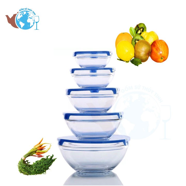 Bộ 5 thố thủy tinh nắp nhựa