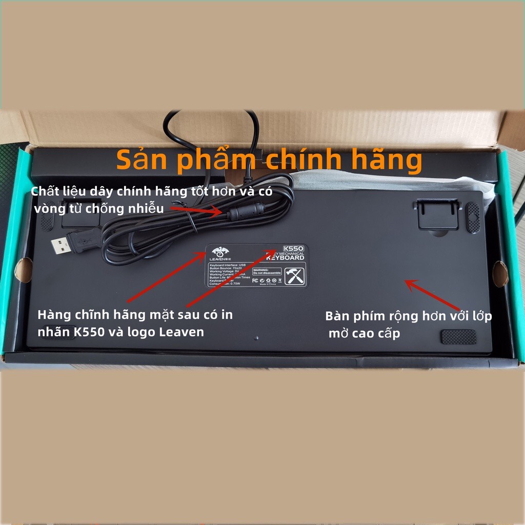 Bàn phím cơ blue switch K550 LEAVEN Full RGB LED, 7 chế độ LED, Bàn Phím Chơi Game Chuyên Dụng