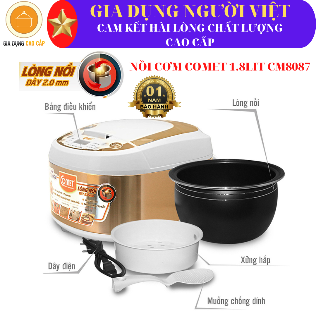 Nồi cơm điện COMET 1.8L có điện áp 220V công suất 700W tần số 50Hz chất liệu lót hợp kim nhôm thiết kế nhỏ gọn giá tốt