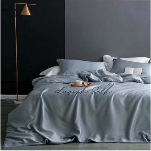 Lavish silk pillow cases with quilt inside + gift set high quality lavish silk-Grey blue