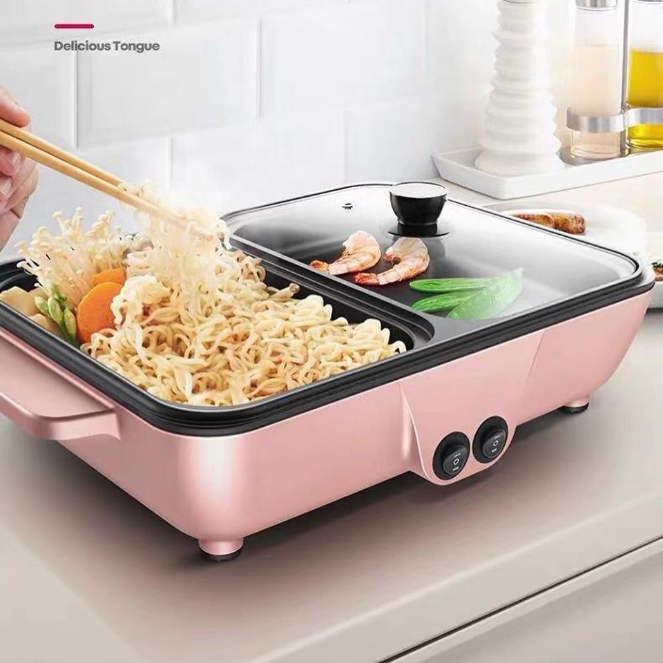 Bếp lẩu nướng 2 trong 1 Z9 -Nồi lẩu nướng điện đa năng, Bếp lẩu nướng điện BBQ 2 trong 1 không khói vừa nấu lẩu vừa nướng thực phẩm công suất 1400W