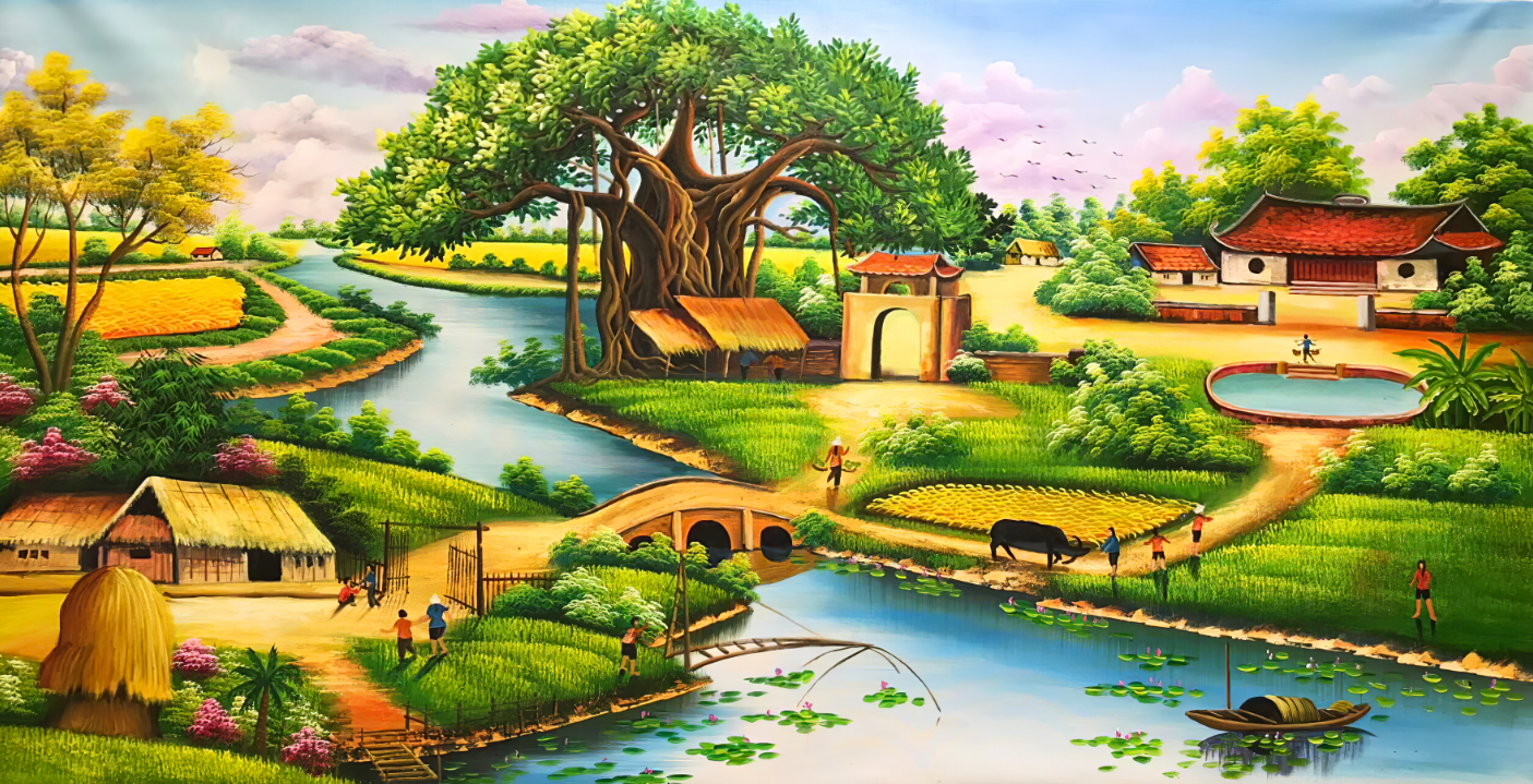 [Deal quà tặng] Tranh dán tường 3d đồng quê thiên nhiên hữu tình