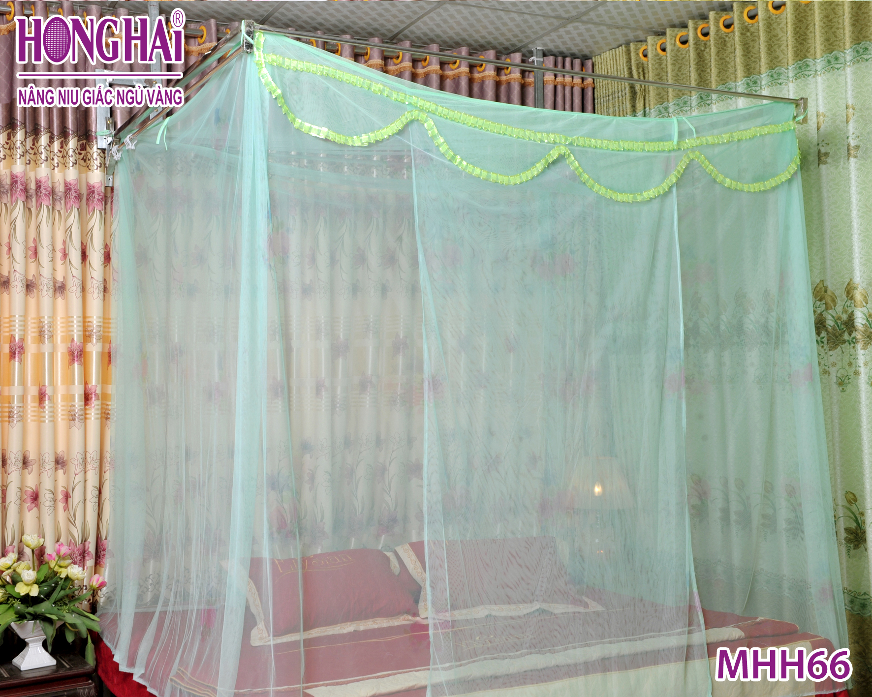 Mùng tuyn lạnh chống muỗi có in bông . ( Mùng bông Hồng Hải đủ size)