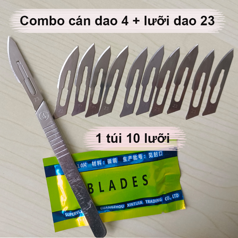 Cán dao mổ y tế số 4 ( tặng kèm 10 lưỡi dao mổ số 23 thích hợp)