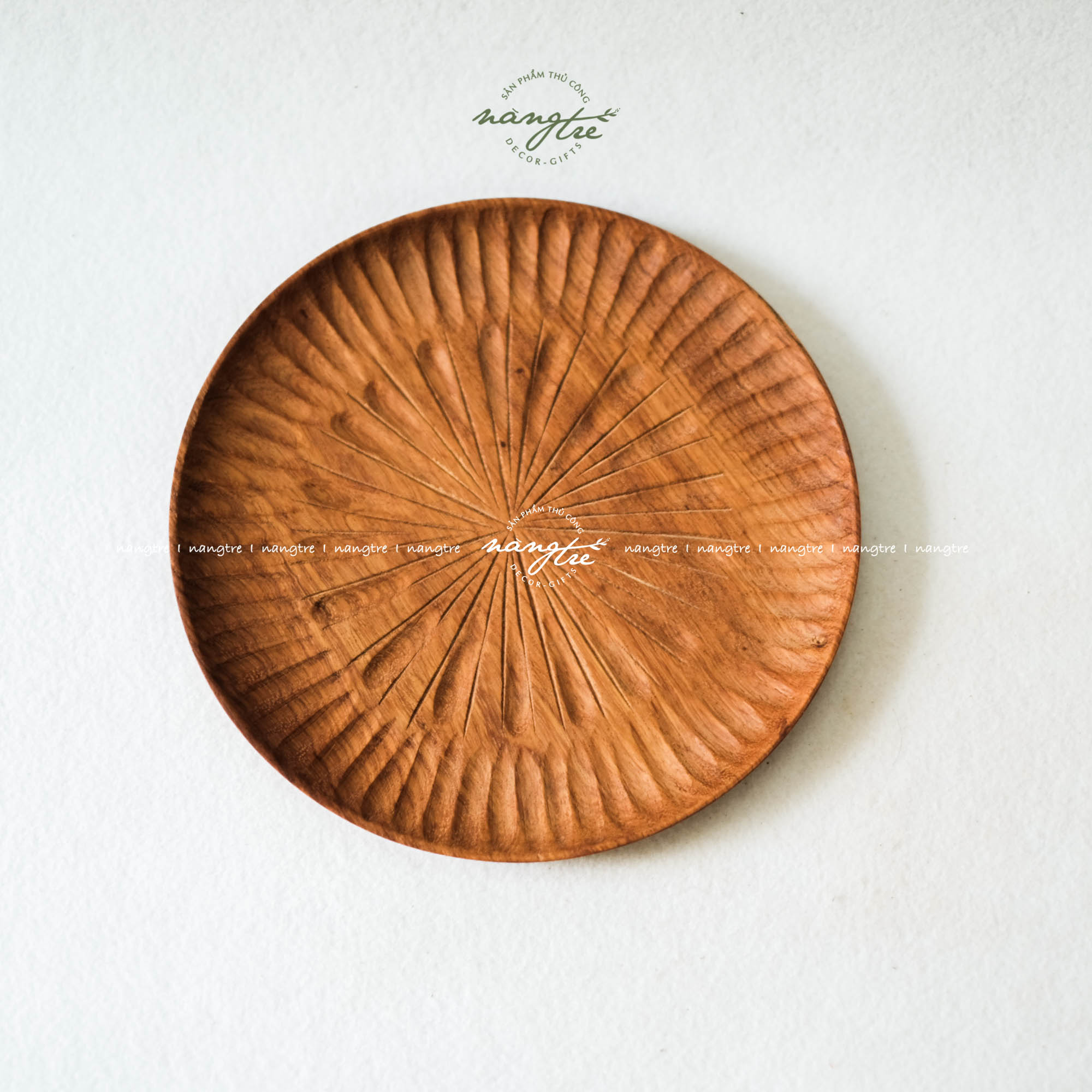 Đĩa gỗ đỏ/Đĩa gỗ tròn decor 25cm