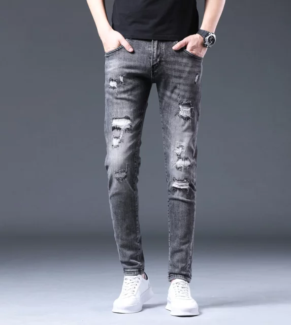 Quần Jean Nam Quần Bò Nam Xước Rách Co Giãn Dáng Skinny Xuất Khẩu Cao Cấp